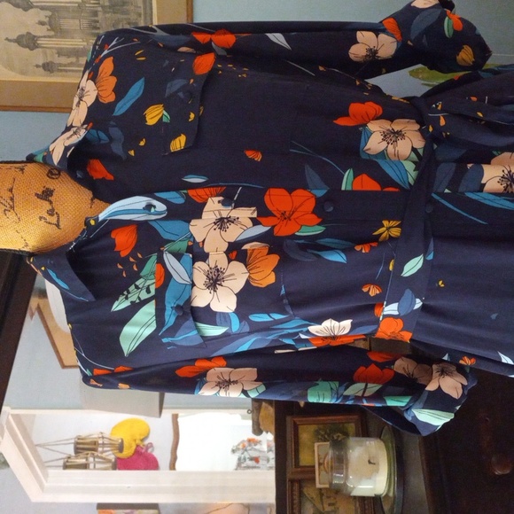 Nannette Lepore Dark Navy Floral Print Patio Maxi Button Up Dress NWT - Picture 1 of 14